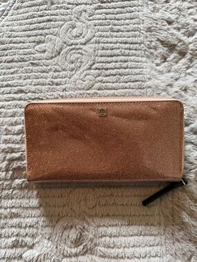 kate spade Rose Gold Glitter Zip Around Wallet